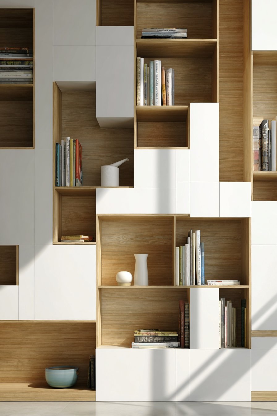 Sculptural White Lacquer Bookshelf System