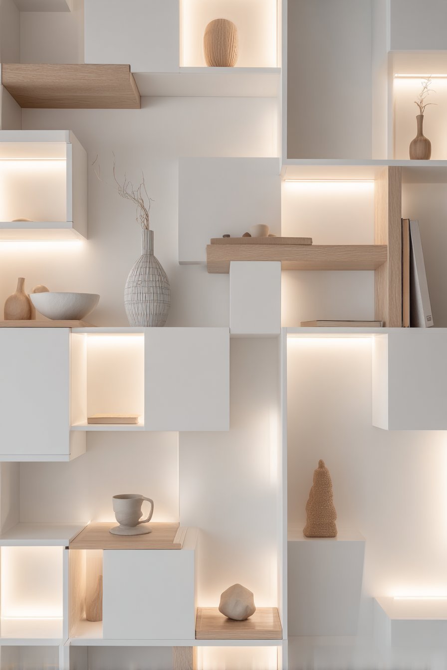 Sculptural White Lacquer Bookshelf System