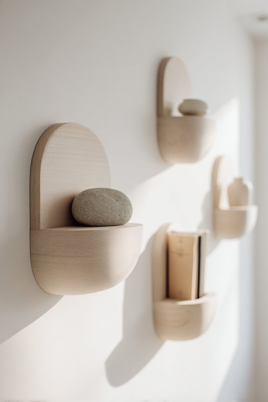 Floating Birch Shelves with Curated Objects