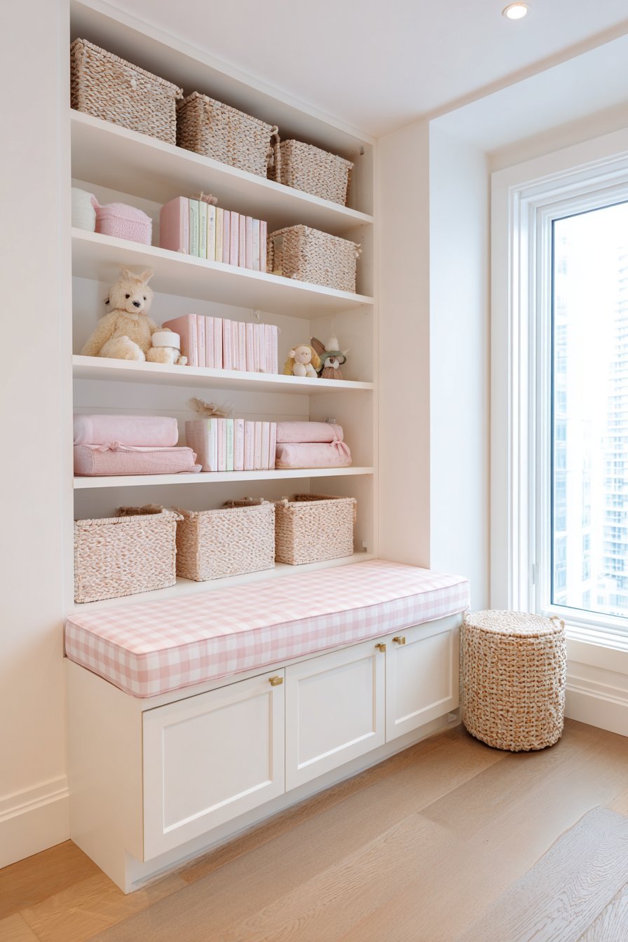Organized Storage Wall in Soft Pink