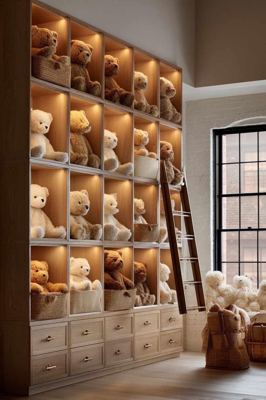 Floor-to-Ceiling Oak Storage System