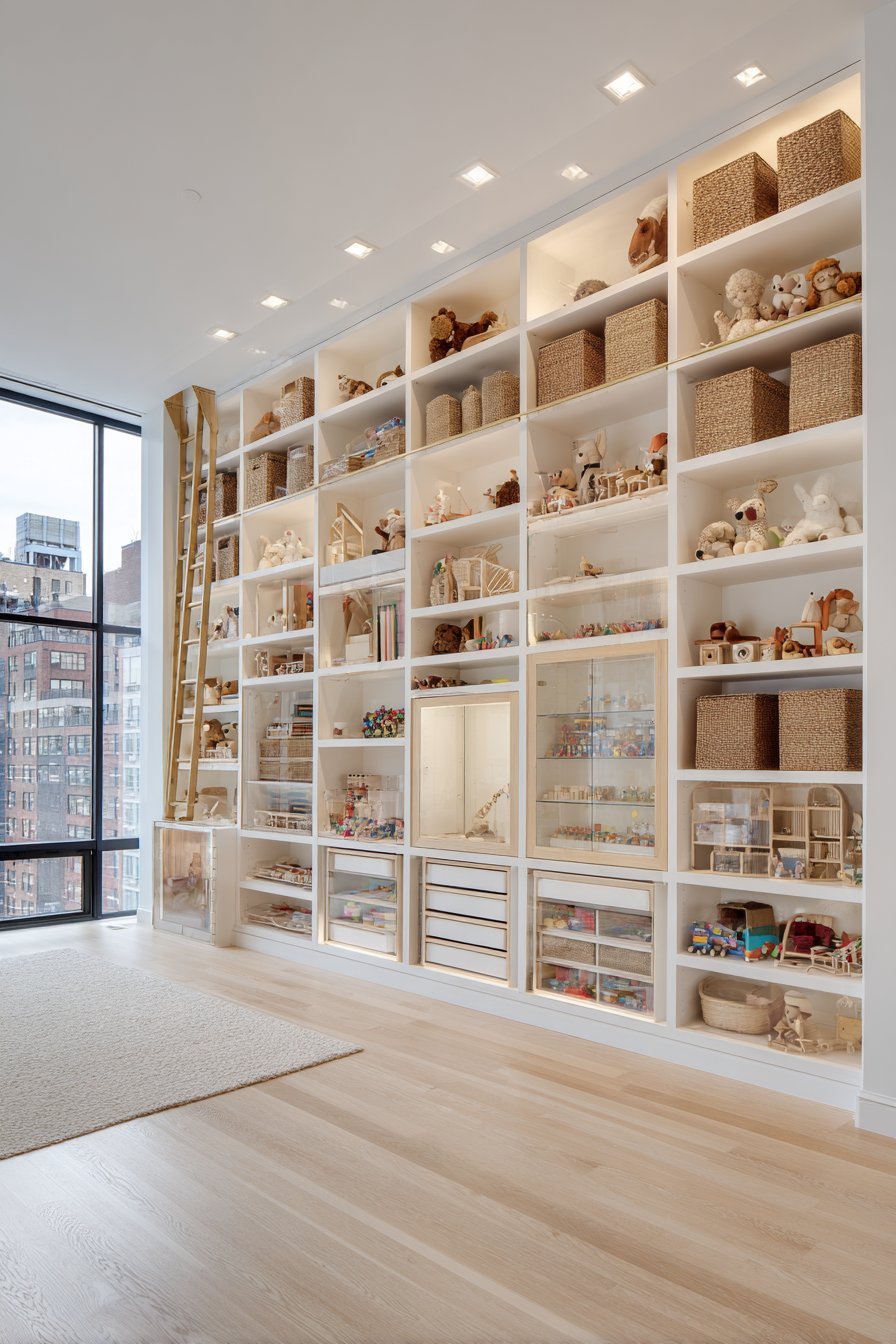 Floor-to-Ceiling Oak Storage System