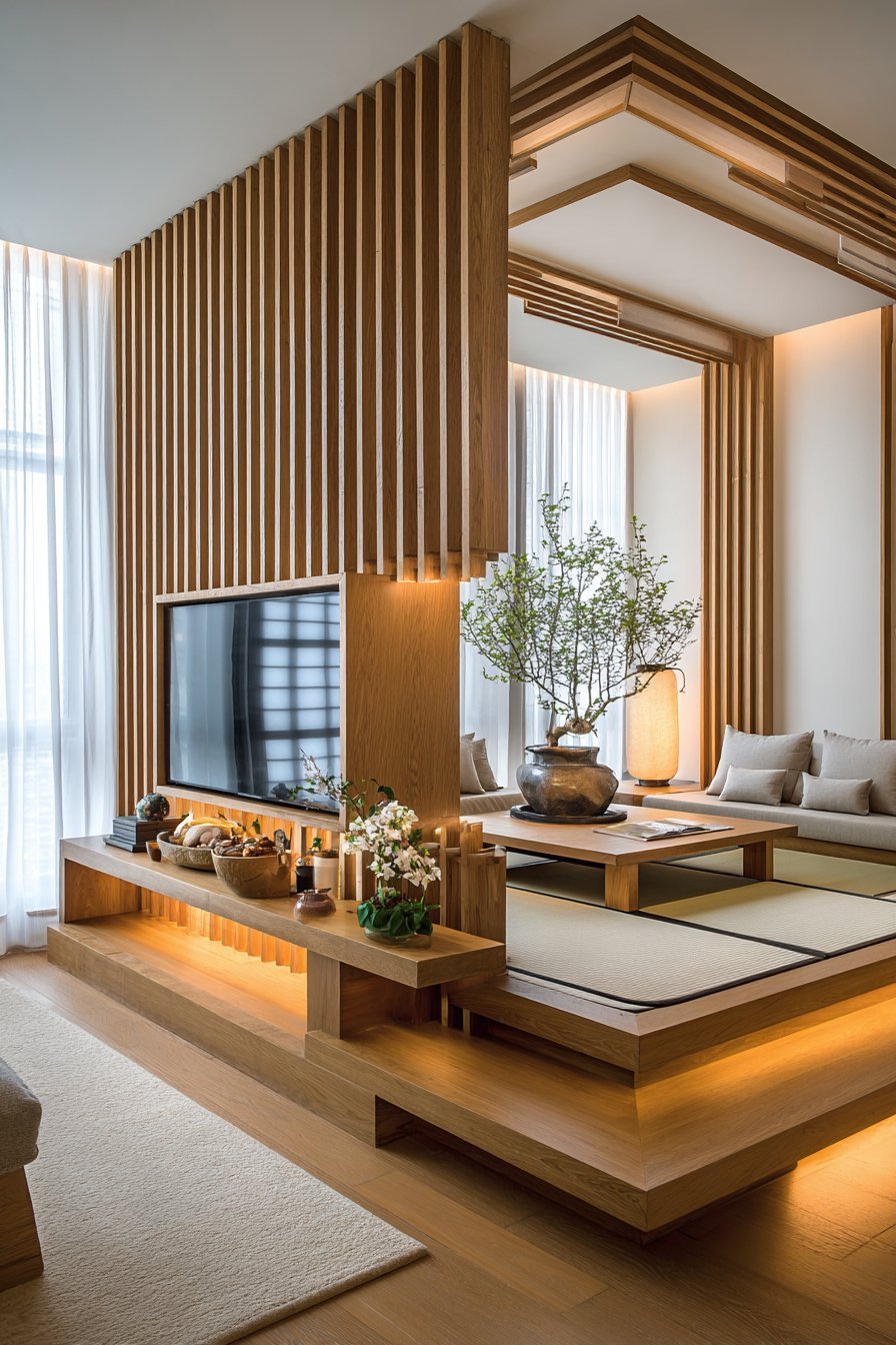 Serene Japanese-Inspired Bamboo Slat Screen