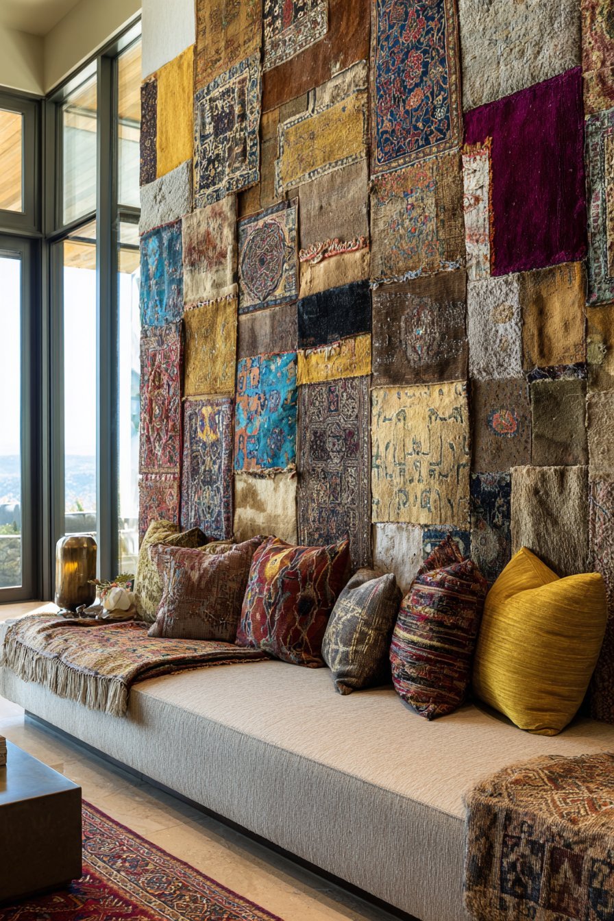 Layered Vintage Textile Collage Wall