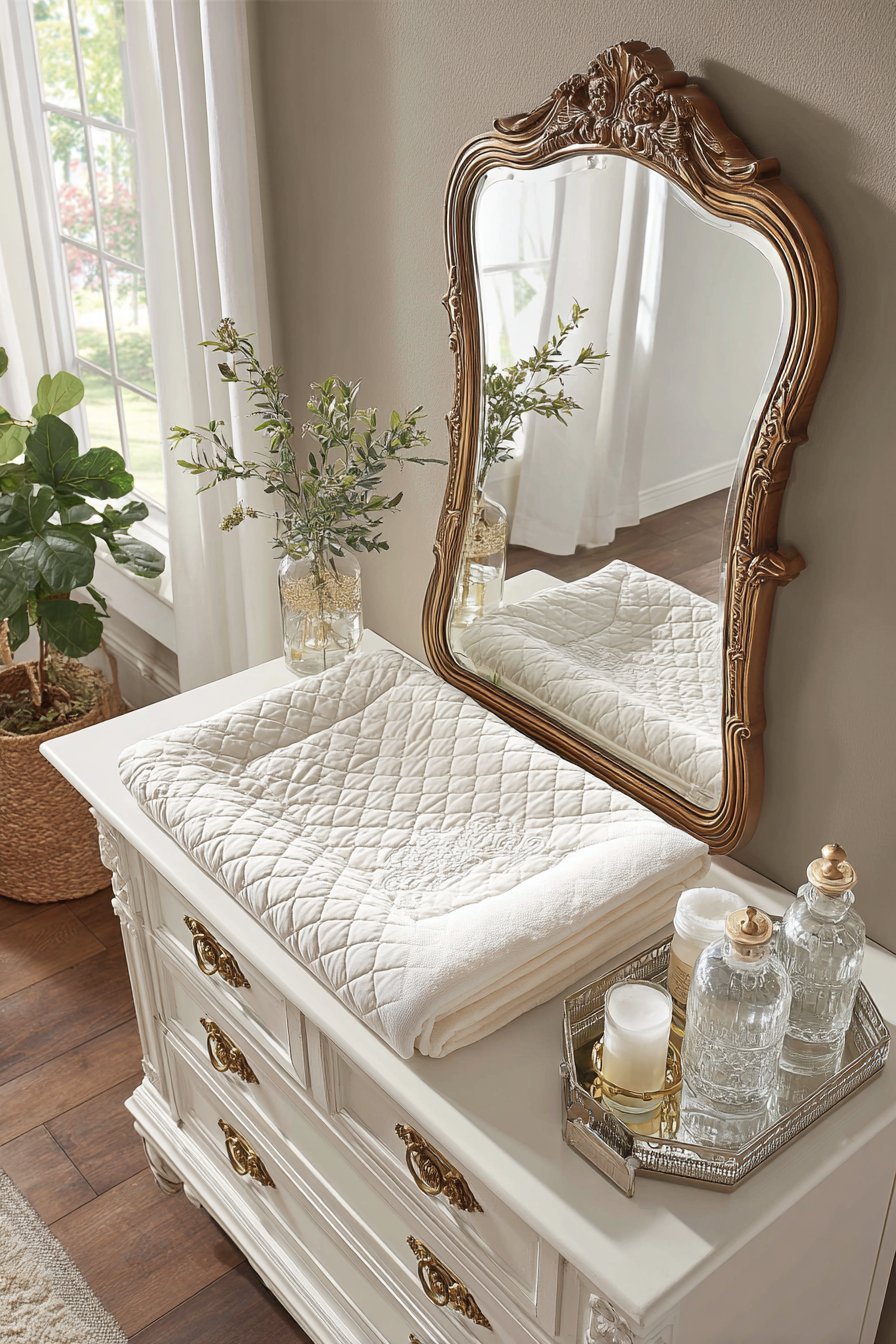 Vintage-Inspired Dresser Changing Table with Brass Hardware