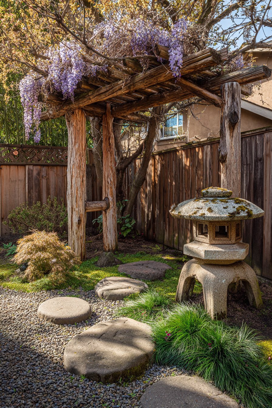 Rustic Wooden Arbor with Wisteria