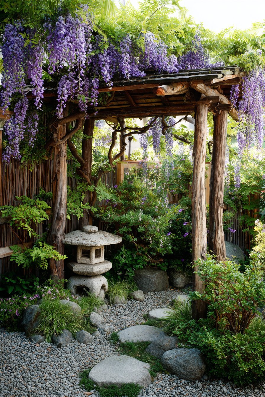 Rustic Wooden Arbor with Wisteria