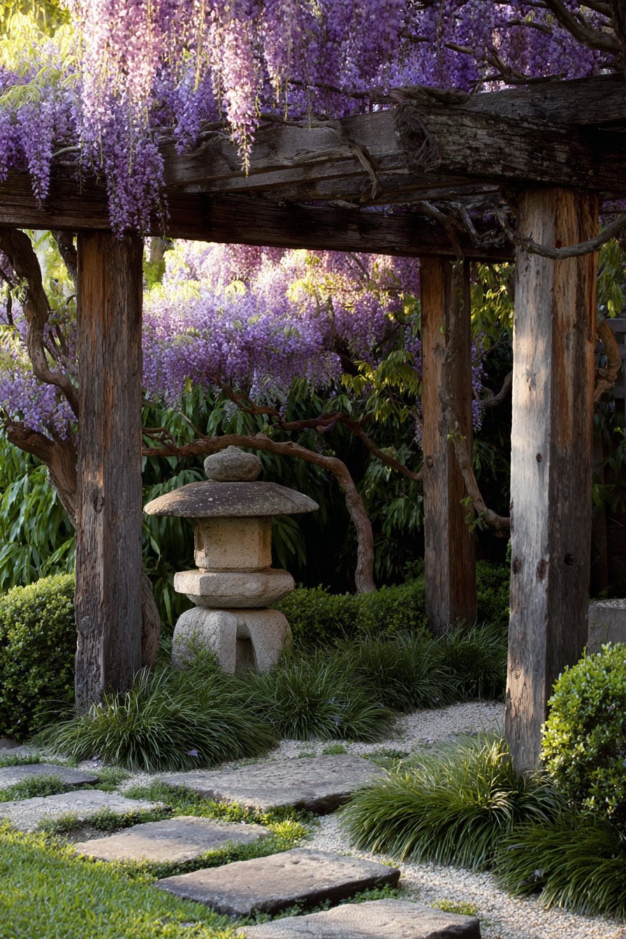Rustic Wooden Arbor with Wisteria