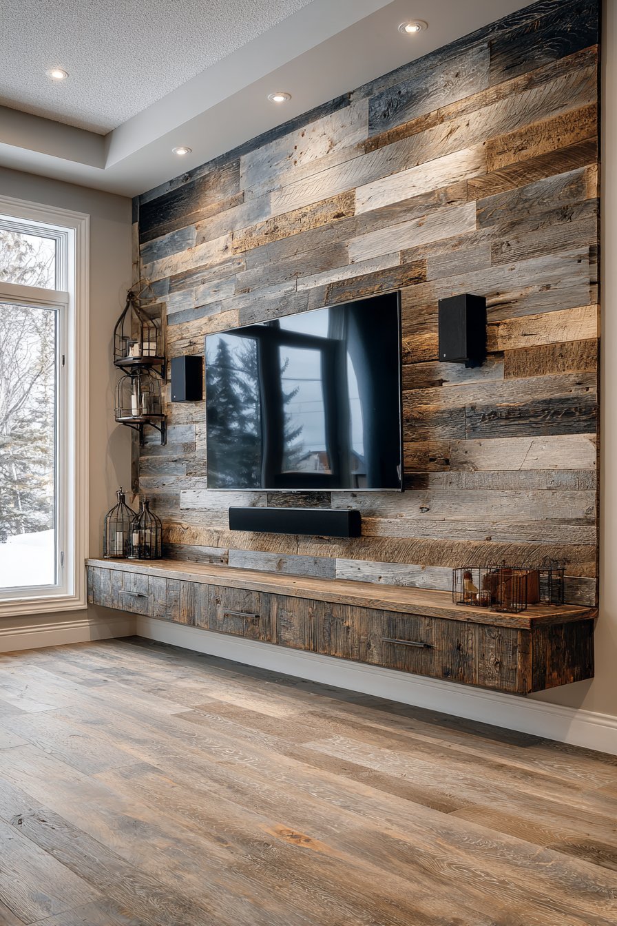 Rustic Reclaimed Barn Wood Feature Wall