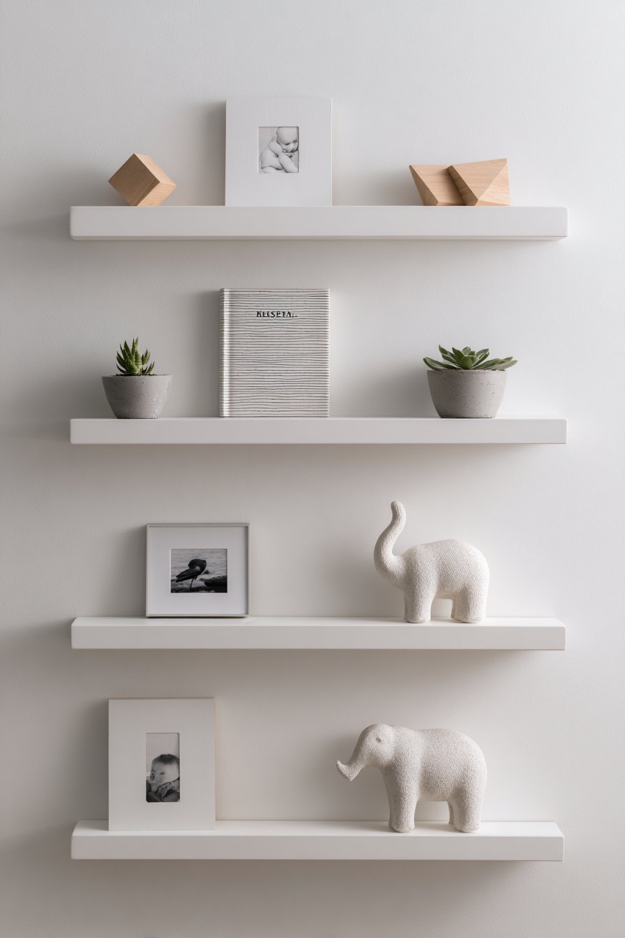 Minimalist White Floating Shelves with Gallery Effect