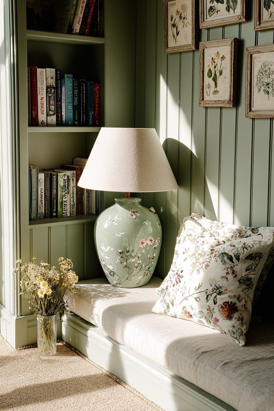 Cozy Reading Nook with Botanical Books