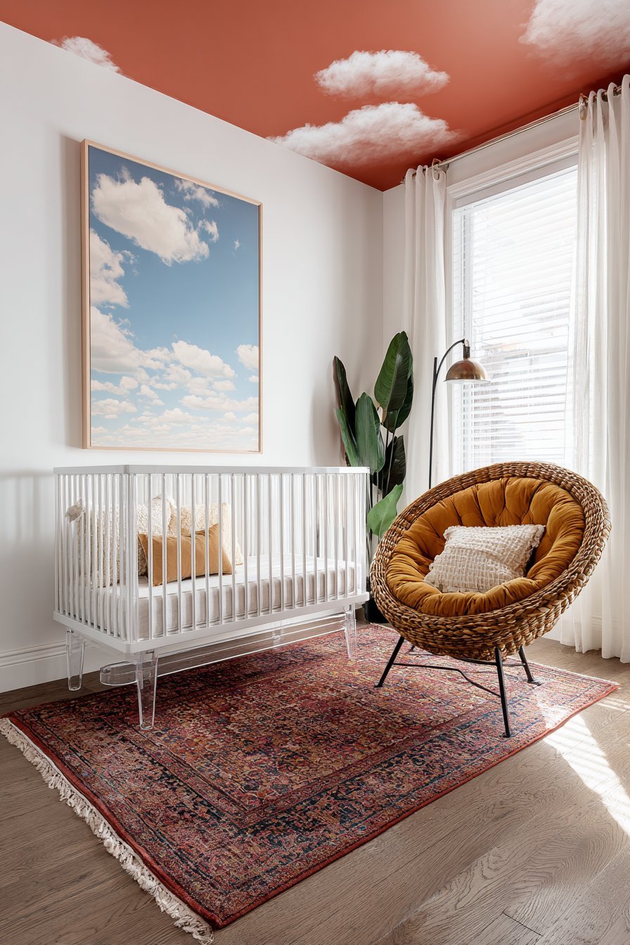 Statement Ceiling with Burnt Orange Clouds