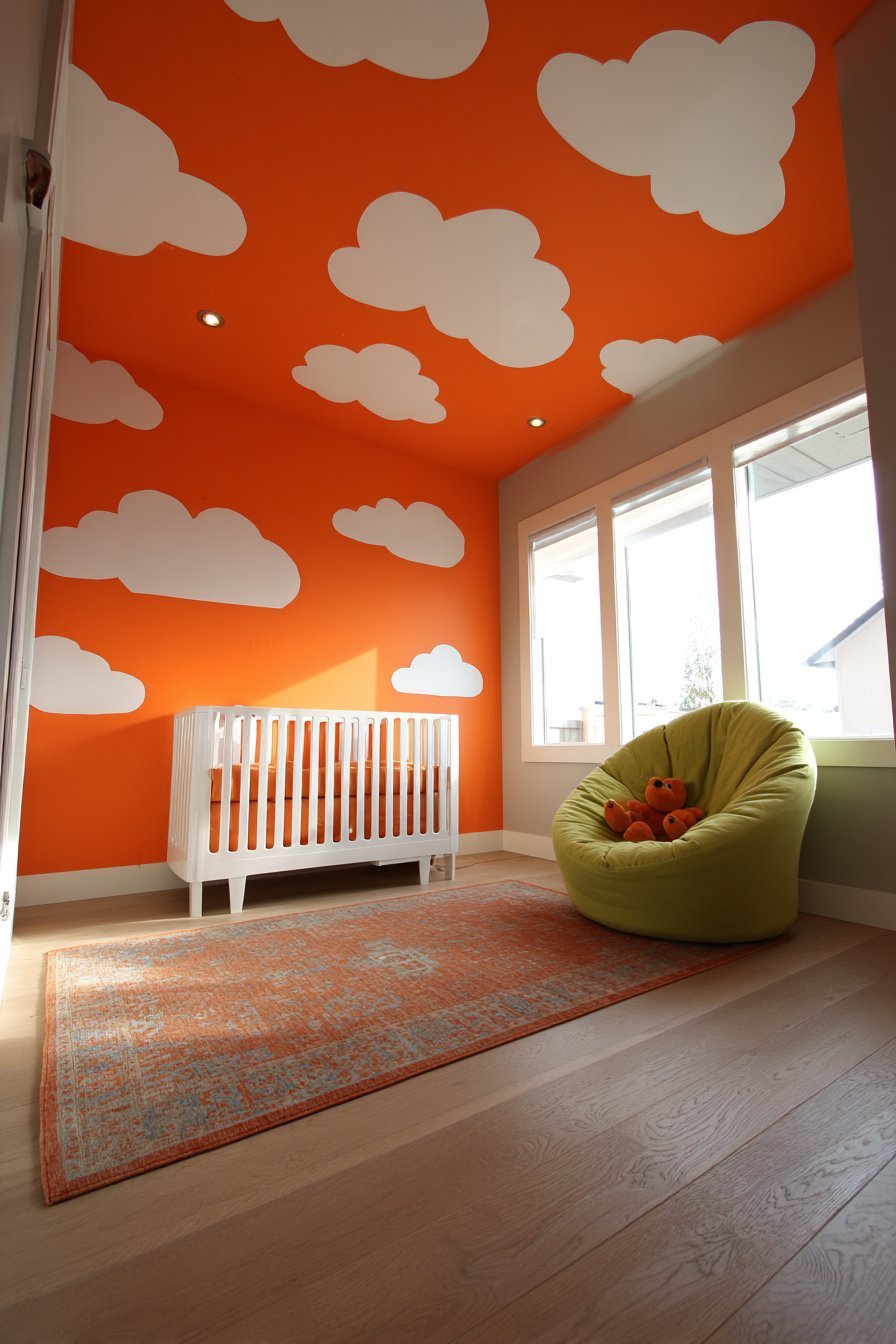 Statement Ceiling with Burnt Orange Clouds