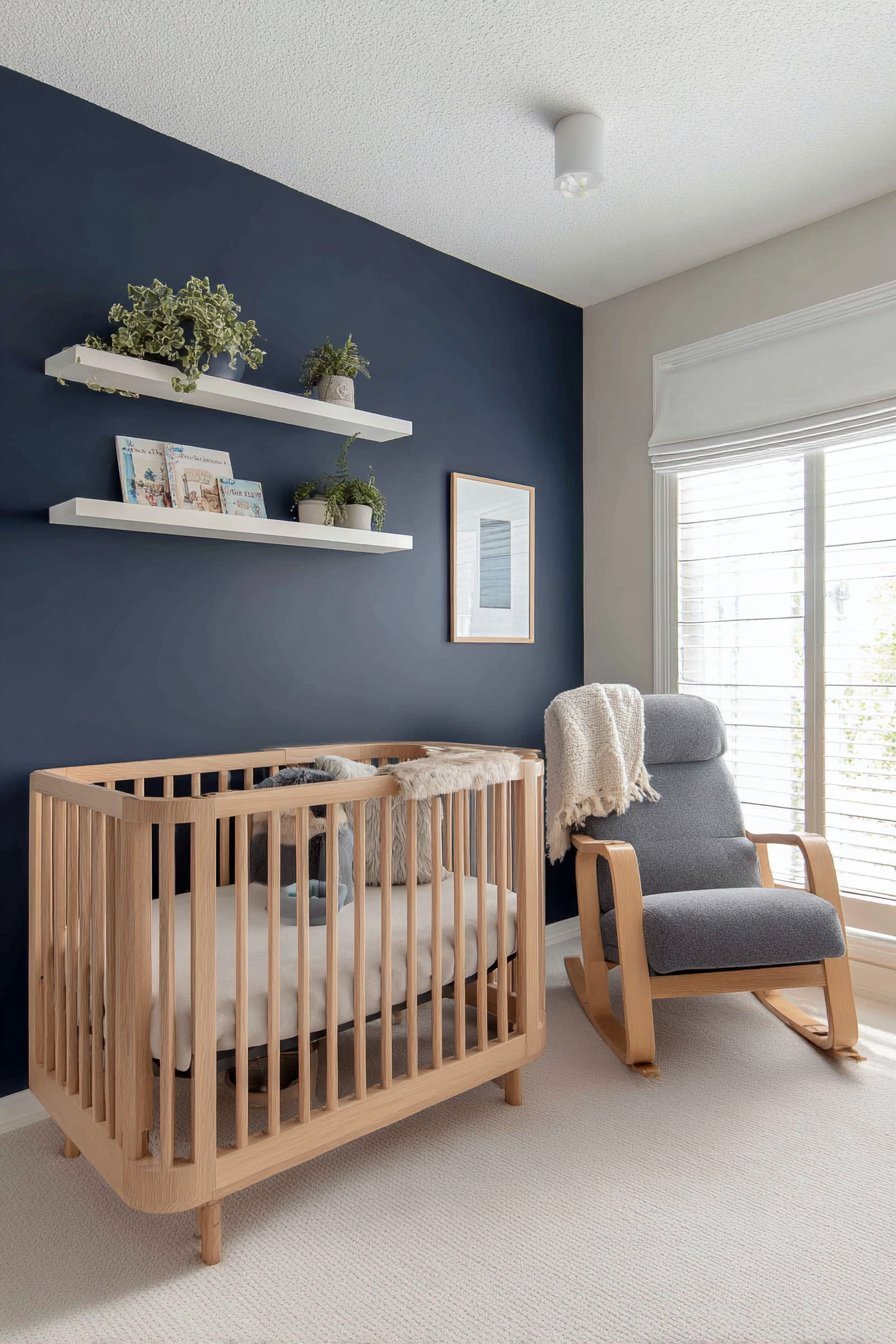 Bold Navy Blue Contemporary Accent Wall