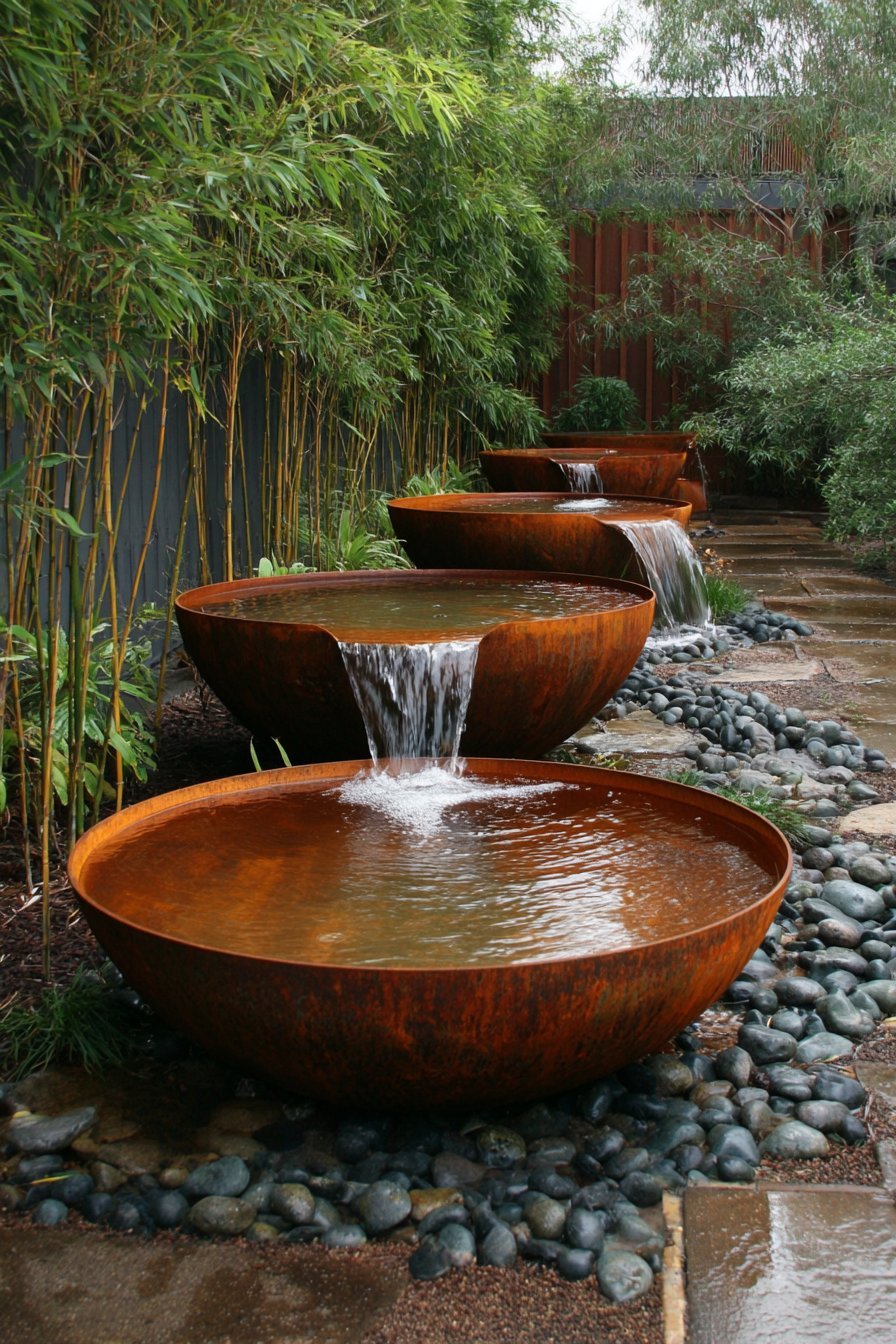 Cascading Corten Steel Water Feature