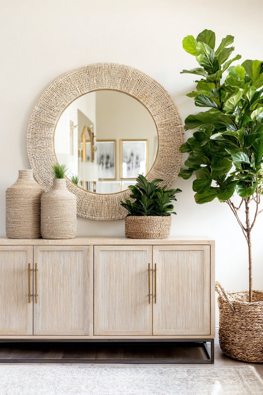 Scandinavian Circular Rattan Mirror