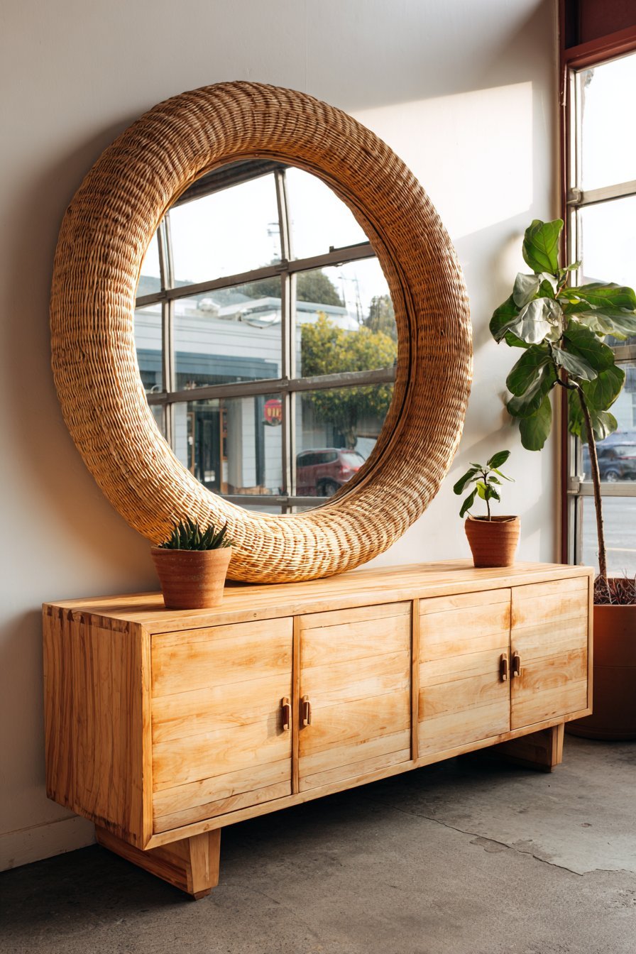 Scandinavian Circular Rattan Mirror