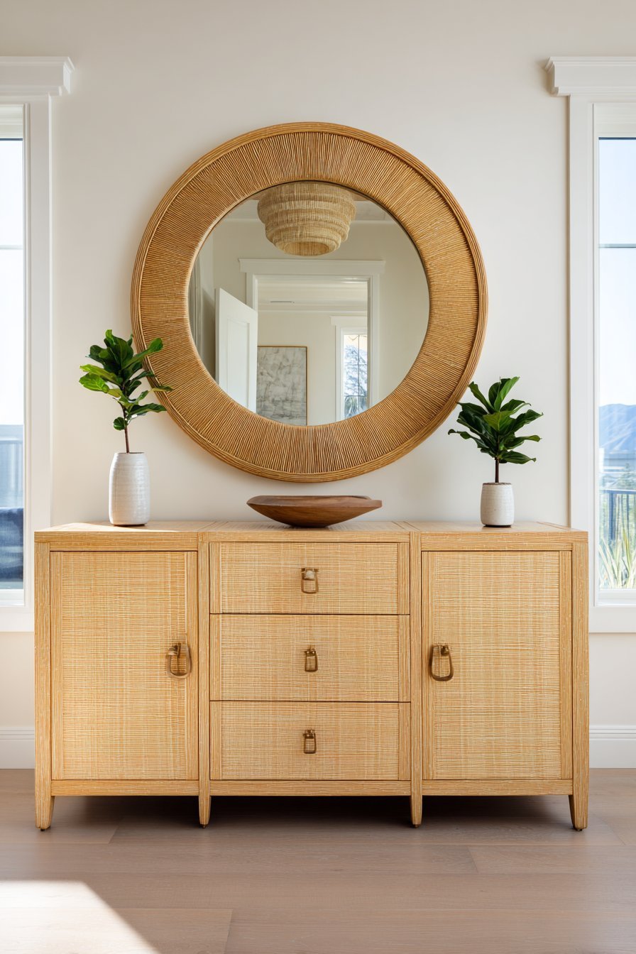 Scandinavian Circular Rattan Mirror