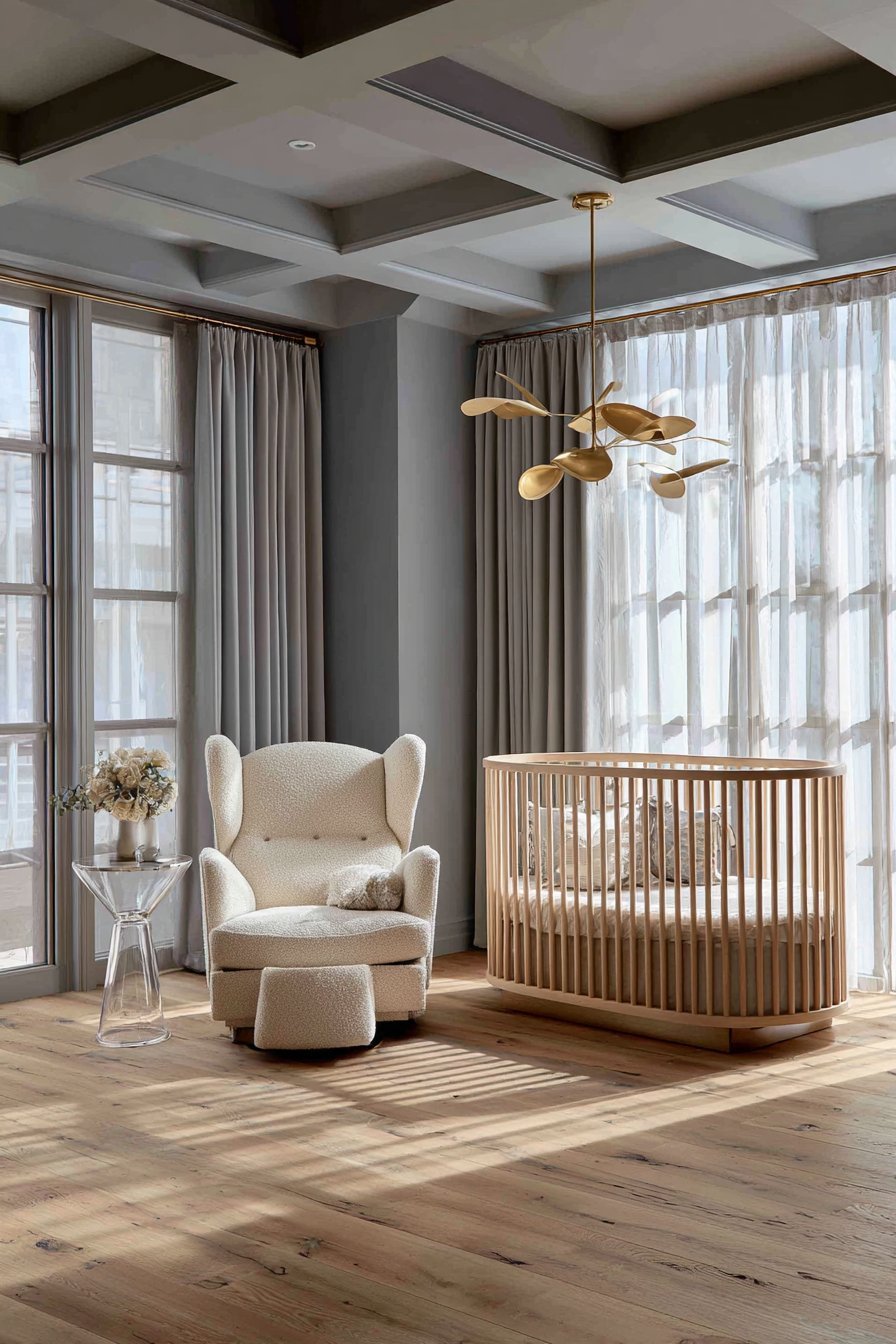 Coffered Ceiling with Modern Furnishings
