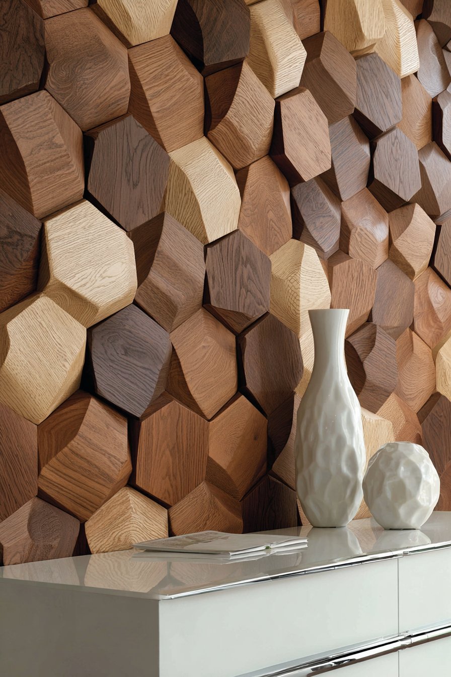 Contemporary Geometric Wooden Tile Installation