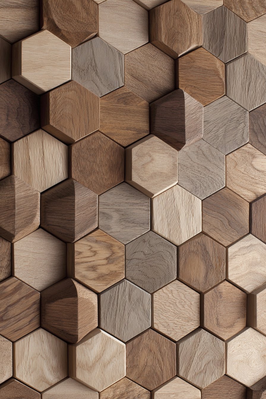 Contemporary Geometric Wooden Tile Installation