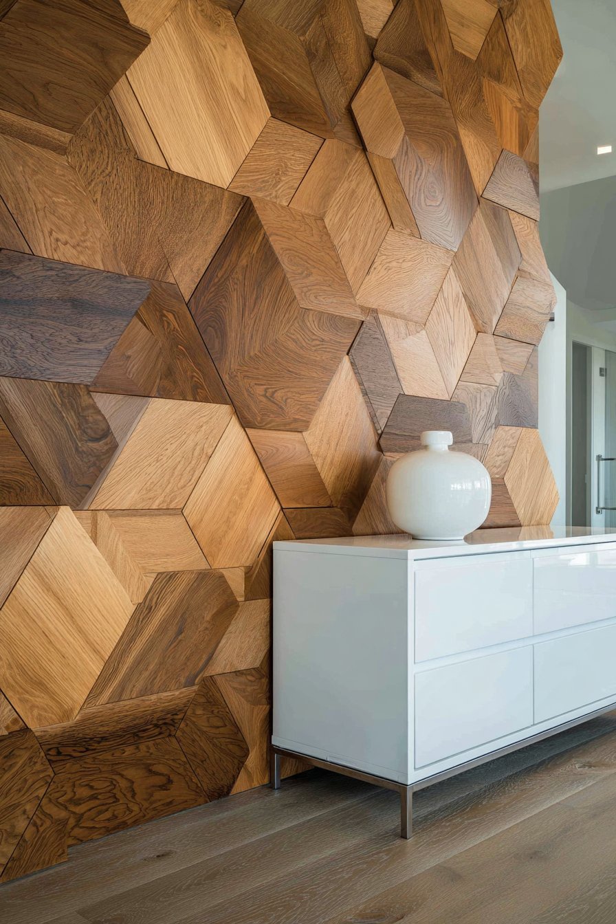 Contemporary Geometric Wooden Tile Installation
