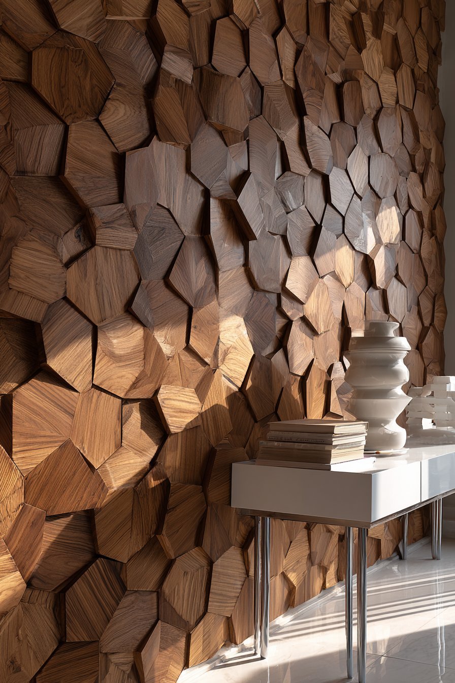 Contemporary Geometric Wooden Tile Installation