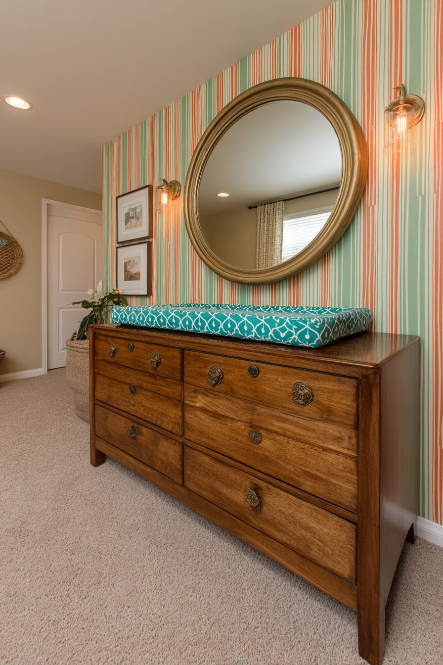 Restored Teak Dresser with Vertical Stripe Treatment