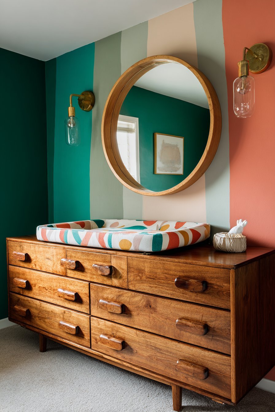 Restored Teak Dresser with Vertical Stripe Treatment