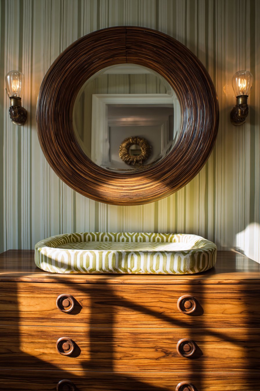 Restored Teak Dresser with Vertical Stripe Treatment