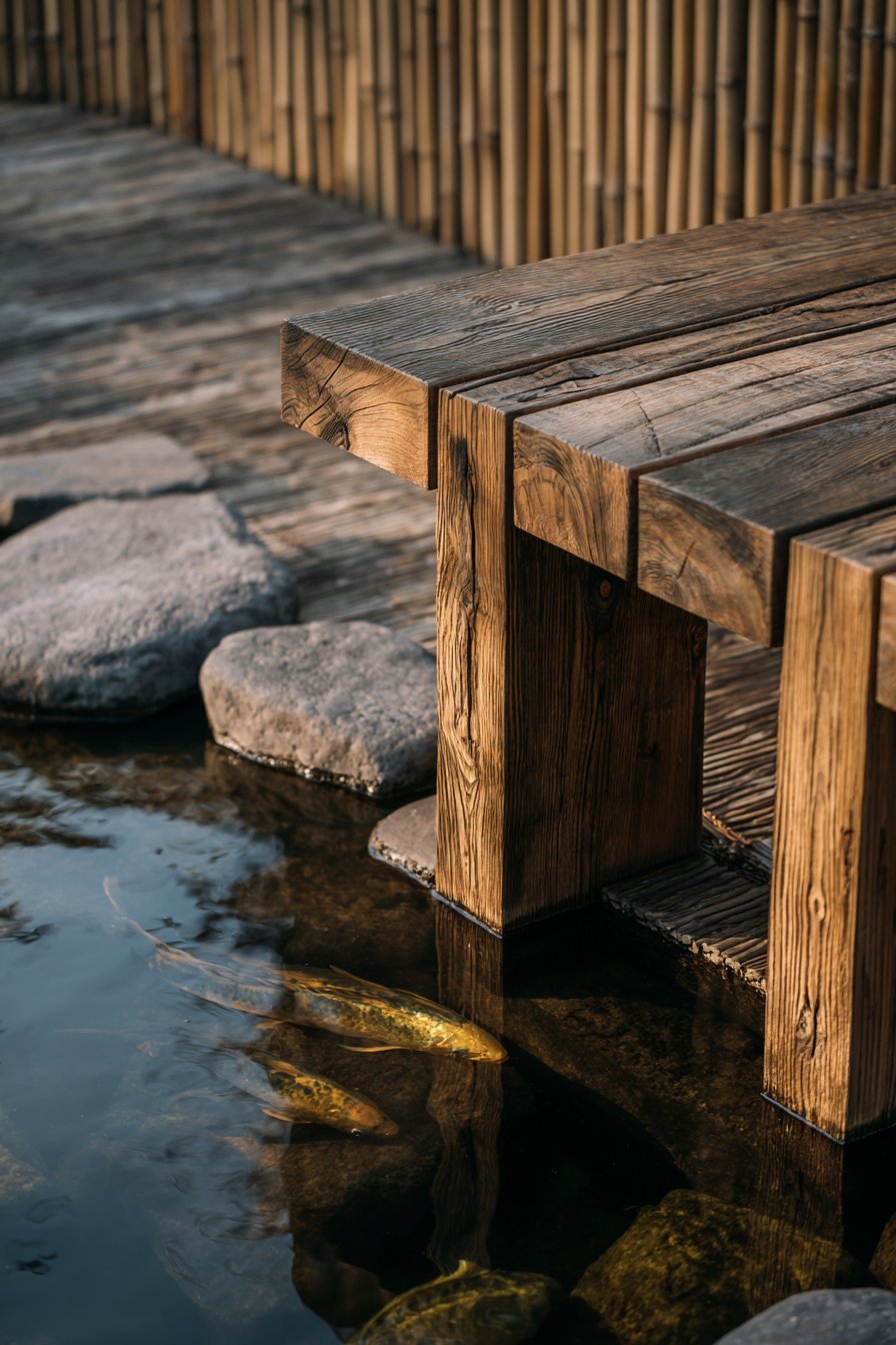 Wooden Platform Overlooking Koi Pond