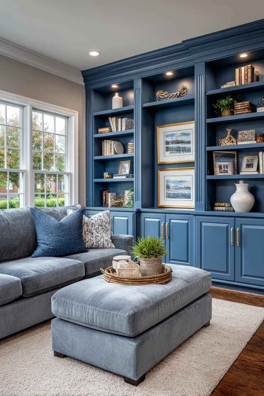 Sophisticated Navy Built-In Shelving