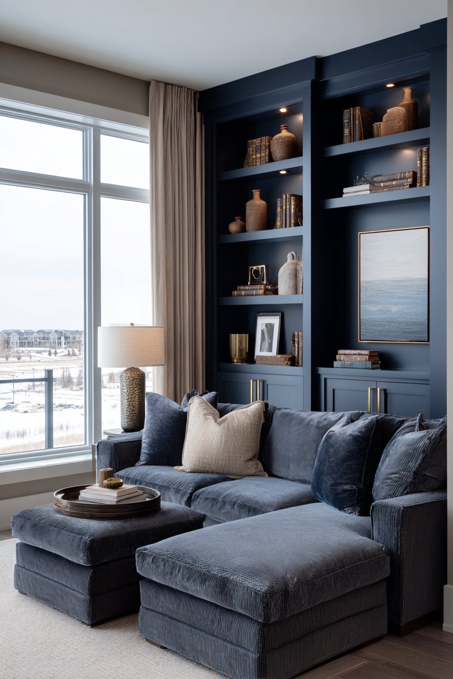 Sophisticated Navy Built-In Shelving