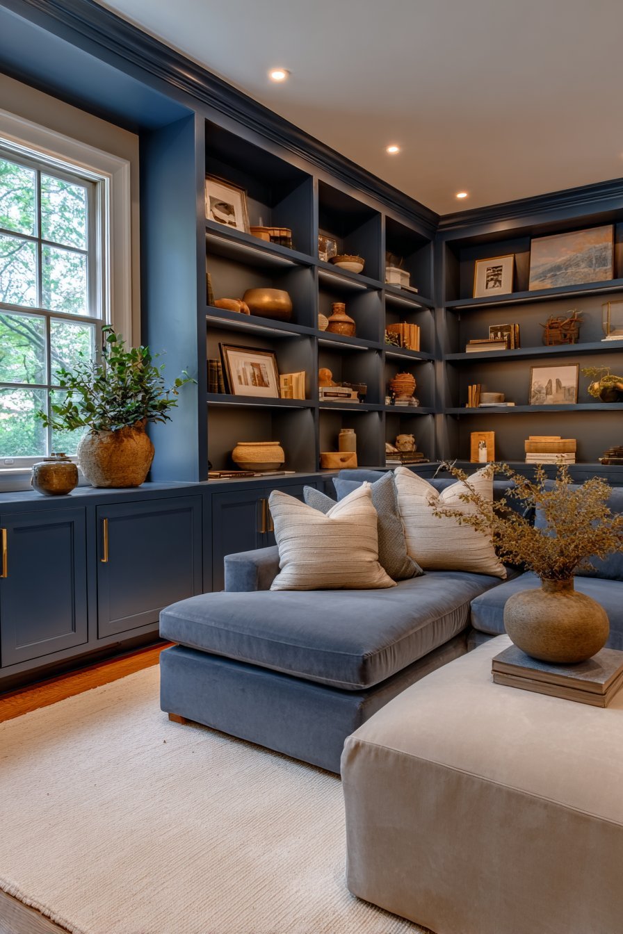 Sophisticated Navy Built-In Shelving