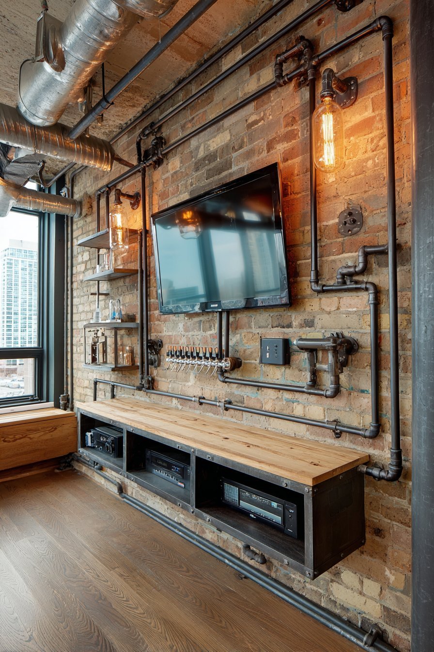 Industrial Exposed Brick and Steel Frame