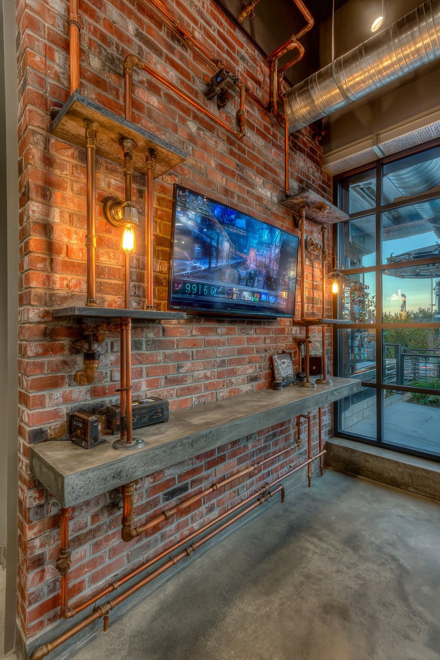 Industrial Exposed Brick and Steel Frame