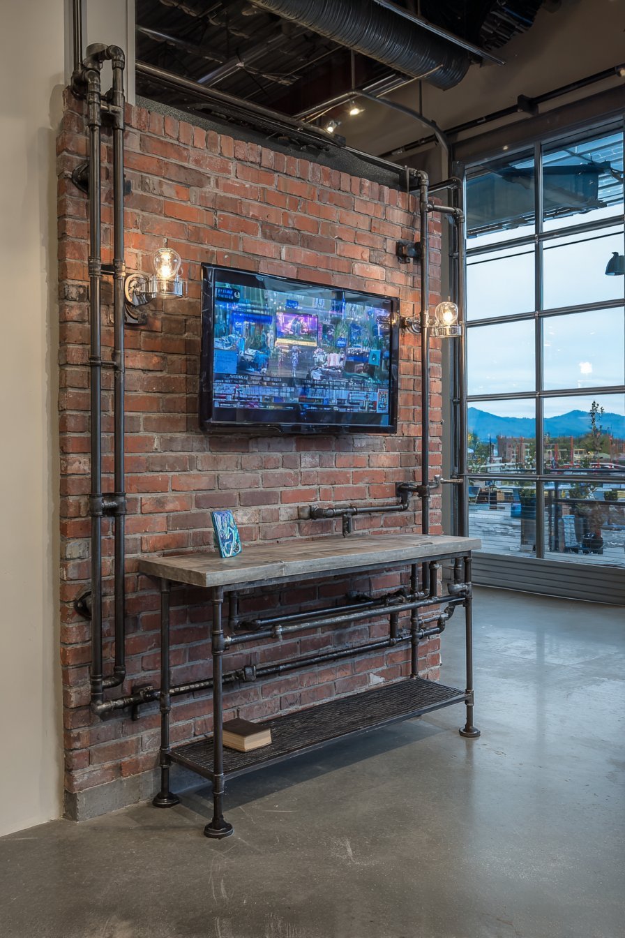 Industrial Exposed Brick and Steel Frame