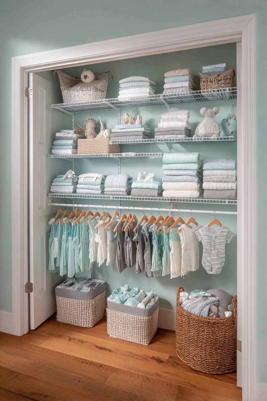 Organized Mint Green Closet System