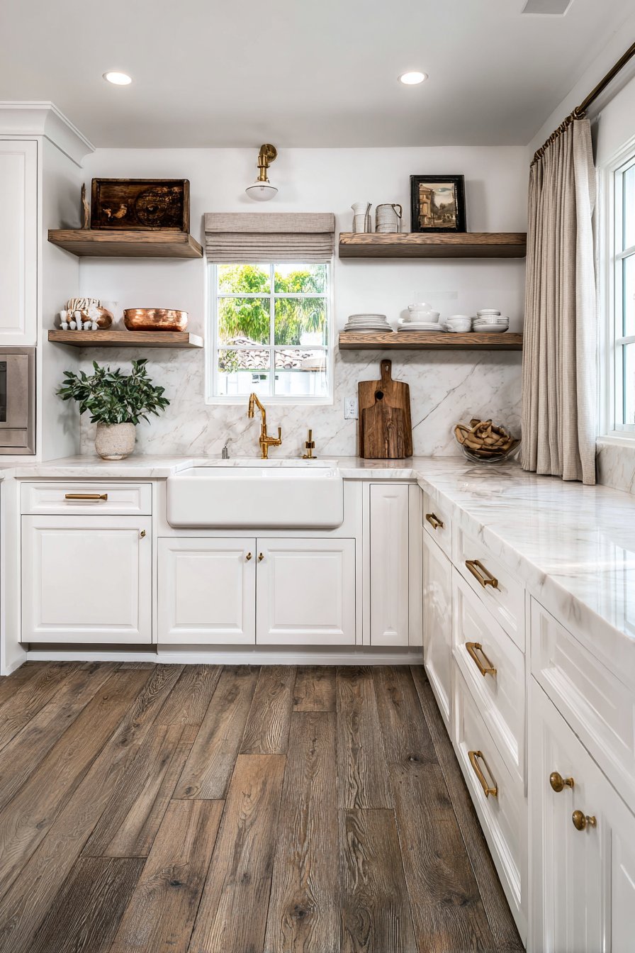 Charming Kitchen with Vintage Brass Hardware