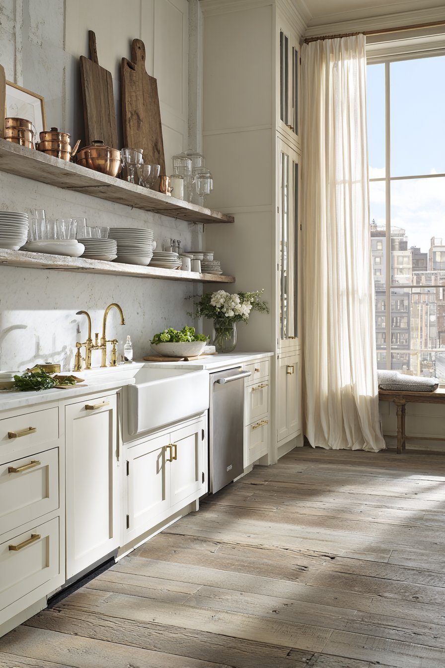Charming Kitchen with Vintage Brass Hardware