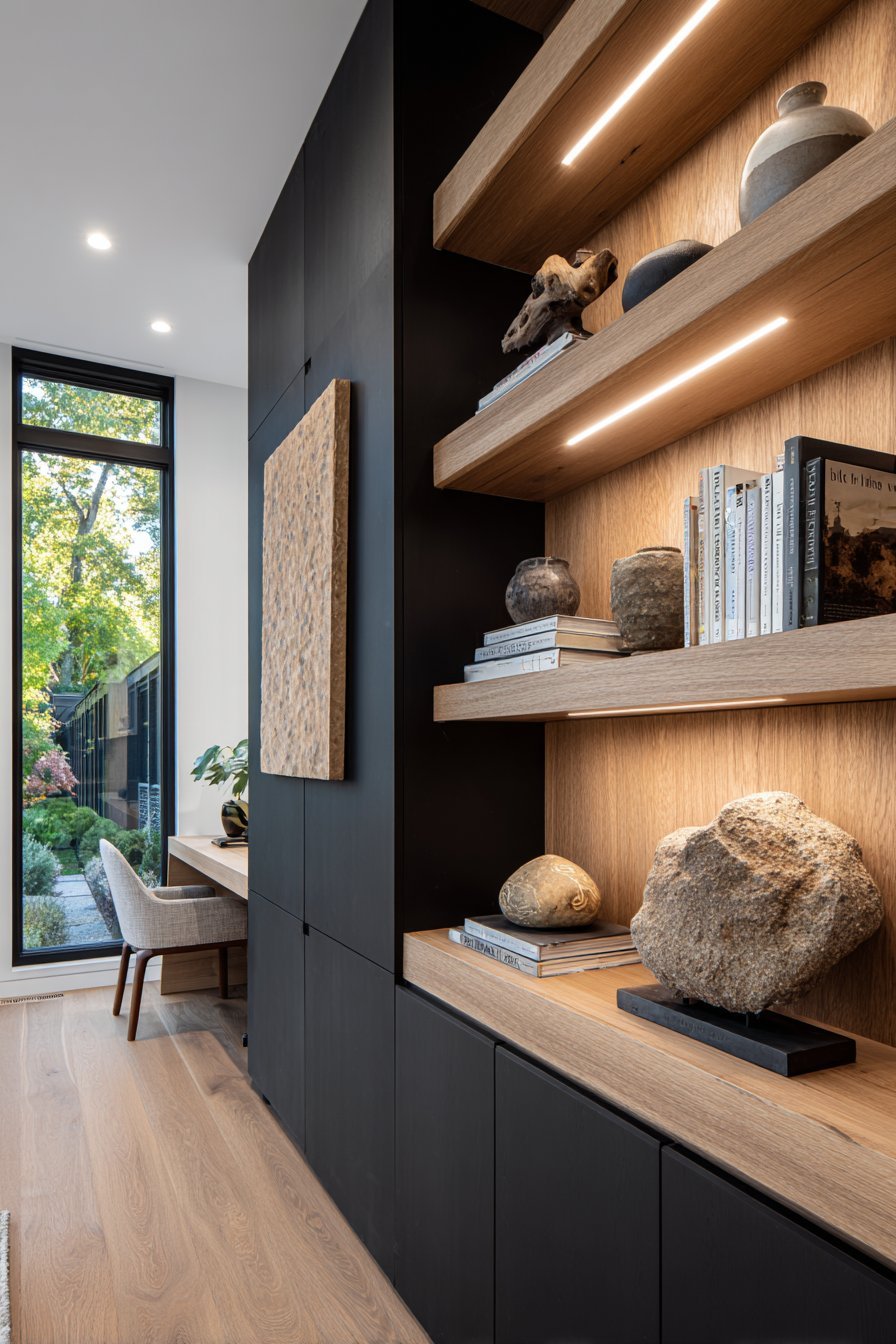 Asymmetrical Built-In Shelving System