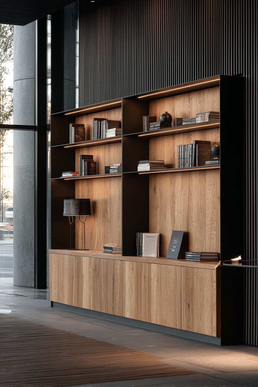 Asymmetrical Built-In Shelving System