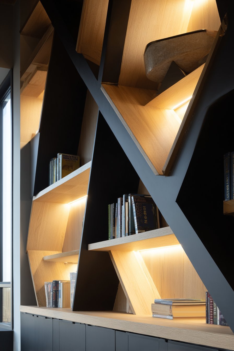 Asymmetrical Built-In Shelving System