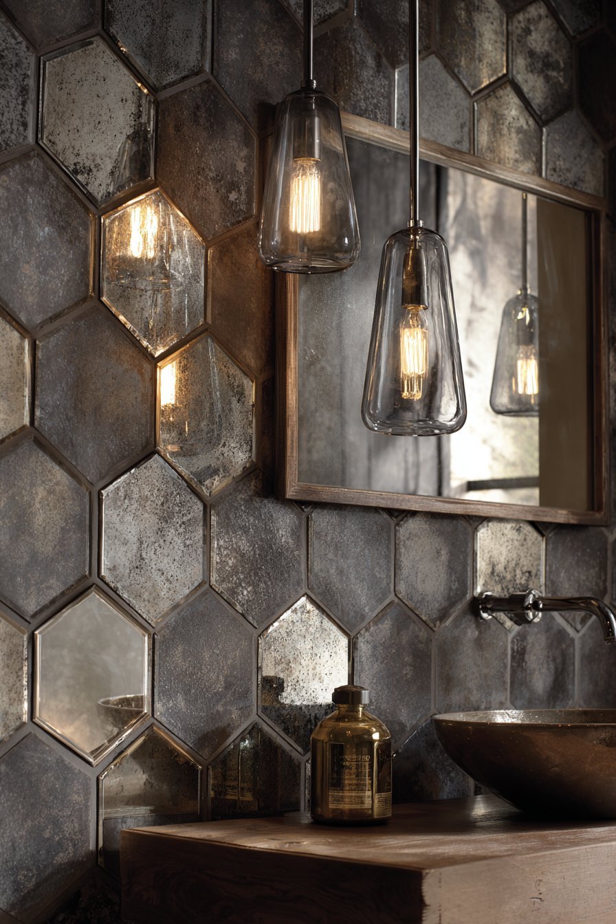 Antiqued Hexagonal Mirror Tiles