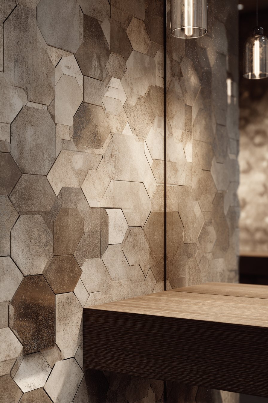 Antiqued Hexagonal Mirror Tiles