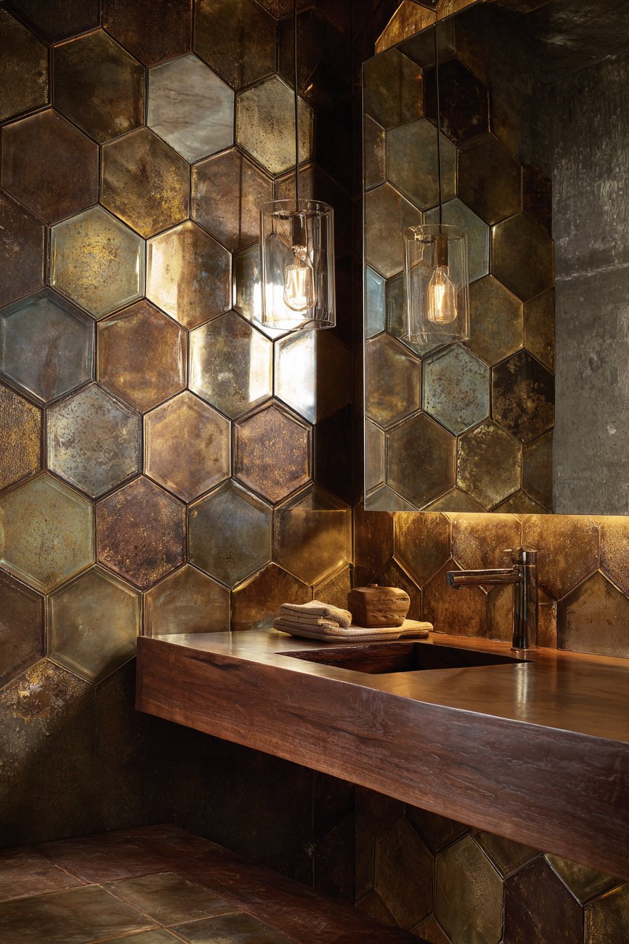 Antiqued Hexagonal Mirror Tiles