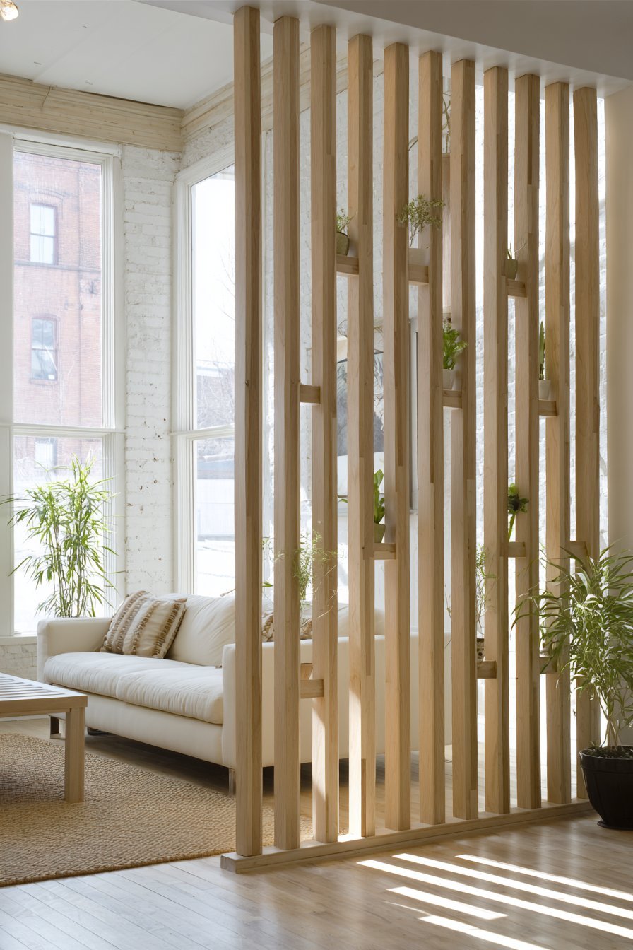 Vertical Wooden Slat Partition Design