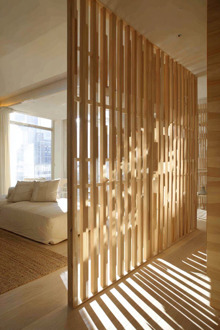 Vertical Wooden Slat Partition Design