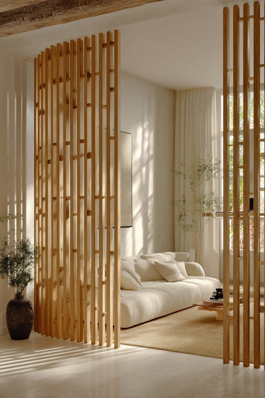 Vertical Wooden Slat Partition Design