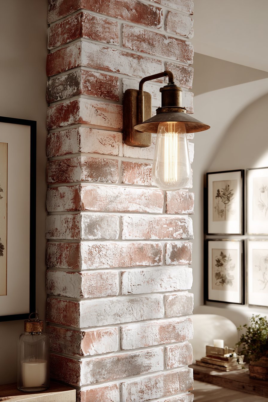 Lime-Washed Exposed Brick Wall